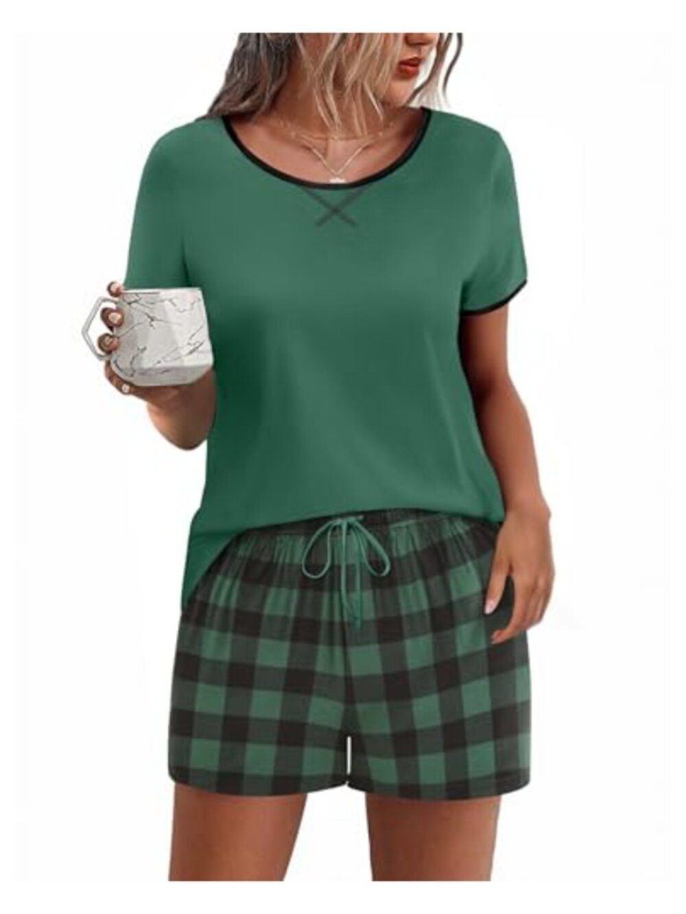 Women's 2-Piece Pajama Set Short Sleeve Crew Neck Top & Elastic Waist Shorts